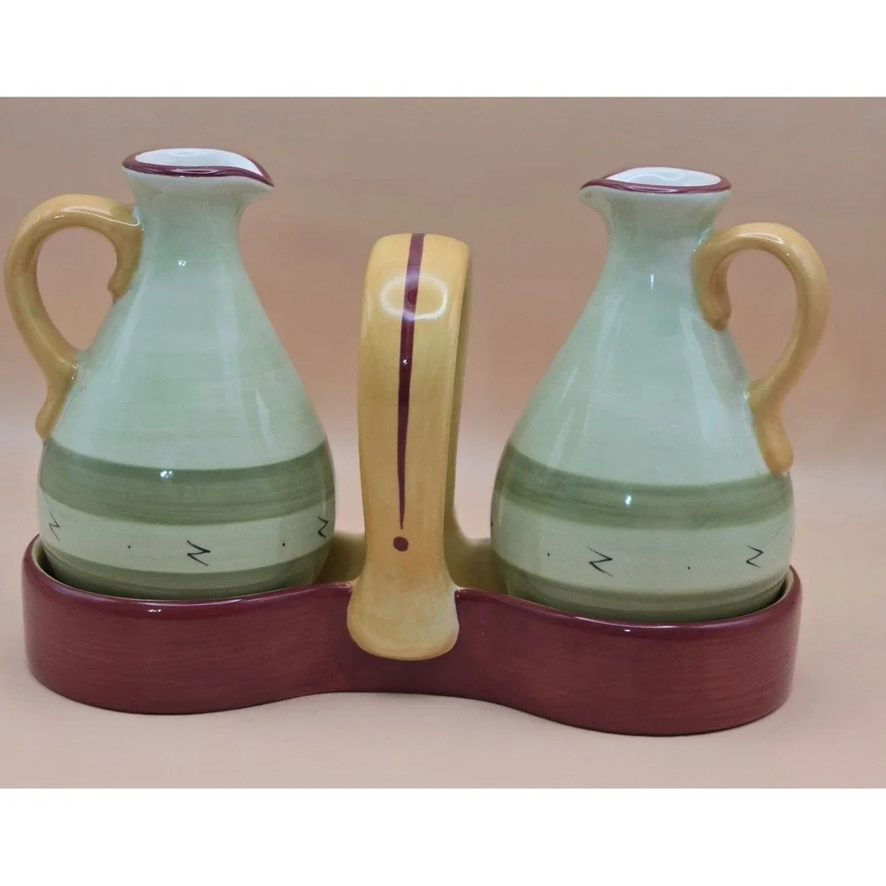 Cruets With‎ Stand Oil And Viniger 3 Piece Ceramic Pfaltzaraff